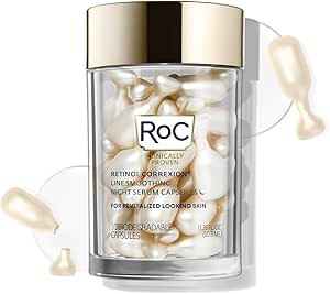 RoC Retinol Correxion Anti-Aging Wrinkle Night Serum, Daily Line Smoothing Skin Care Treatment for Fine Lines, Dark Spots, Post-Acne Scars, 30 Individual Capsules, Unscented, 0.35 Fl Oz