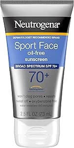 Neutrogena Sport Face Sunscreen SPF 70+, Oil-Free, 2.5 fl oz, Sweat & Water-Resistant, Broad-Spectrum UVA/UVB, Nourish & Restore Skin Balance, Oxybenzone Free Sunscreen For Face