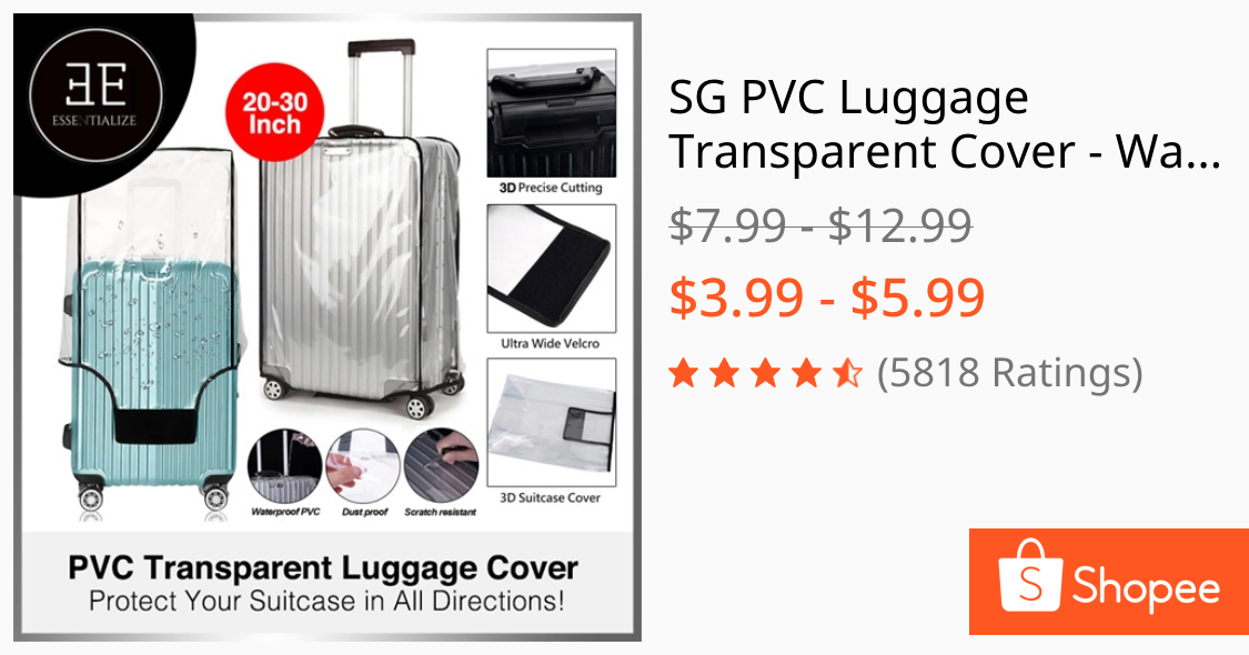 SG PVC Luggage Transparent Cover - Waterproof Plastic Protector Suitcase & Bag Travel 20 22 24 26 28 30 Inch 行李箱 保护套