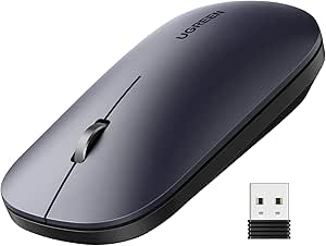 UGREEN Wireless Mouse, 2.4G Slim Silent with 4000 DPI, USB Cordless with 18-Month Battery Life, Small Flat Portable Optical Mice for Laptop, Computer, Chromebook, MacBook - Black