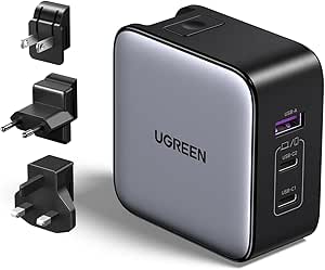 UGREEN 65W USB C Charger, Nexode GaN Charger 3-Port Fast Wall Charger, US/UK/EU Plug for Travel, Compatible with MacBook Pro, Dell XPS, iPhone 17 Pro Max/16/15/14/13, iPad, Galaxy S25/S24, Switch, etc
