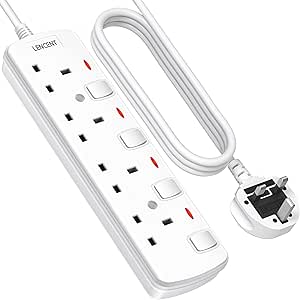 LENCENT 4 Way Outlets Power Strip with Individual Switch, 2M Power Extension Cord, 4AC Multi Power Plug Extension Socket for Home, Office, Kitchen, Bedroom, 13A 3250W