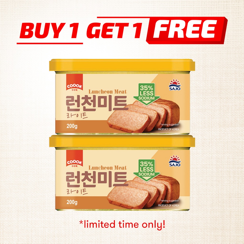 [BUY 1 FREE 1] COOOK X SAJO NEW Korean Luncheon Meat LITE LOW SODIUM - 200g | Shopee Singapore