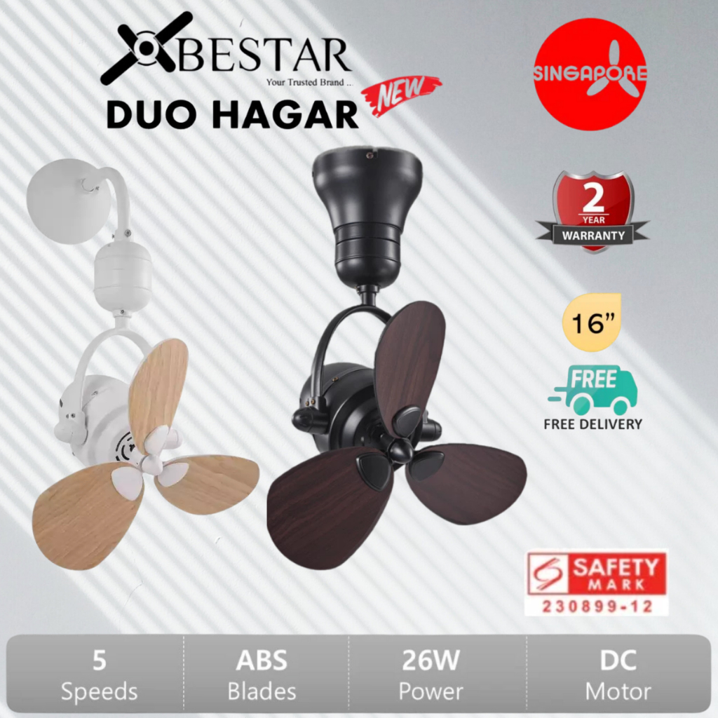 BESTAR Duo Hagar Corner Fan Ceiling Fan Wall Fan 16Inch DC Motor